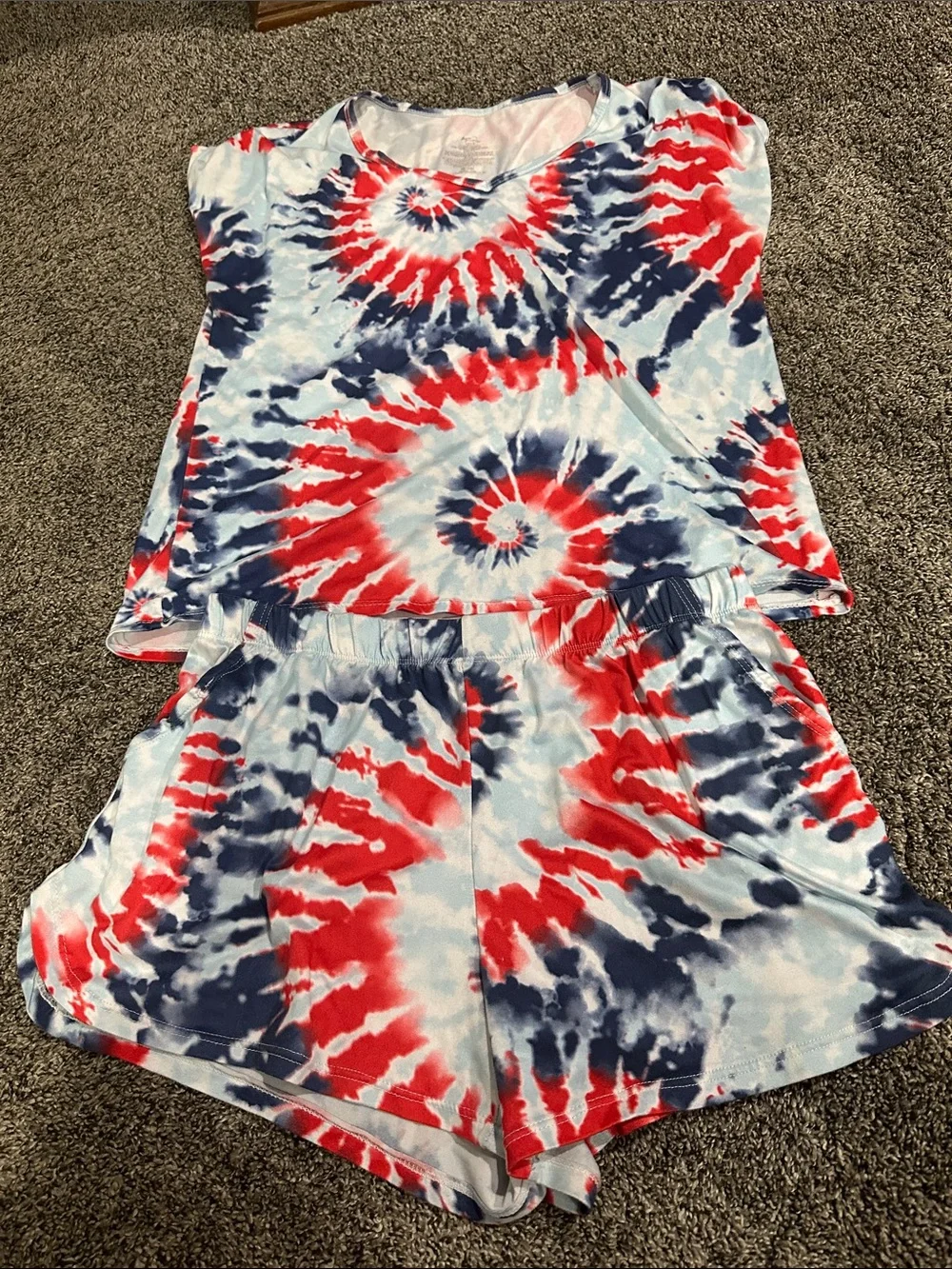 Women’s Red, Navy & White Tie-Dye Pajama Set